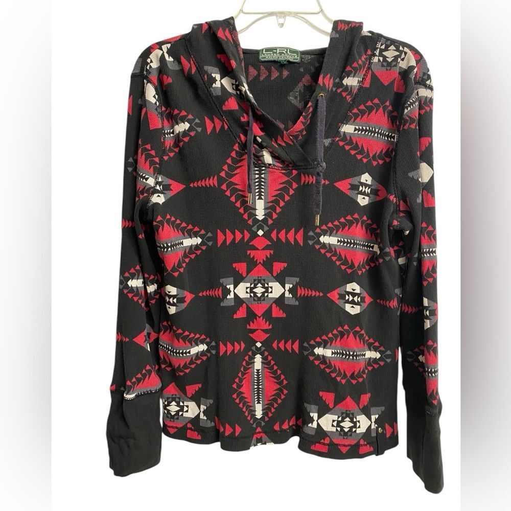 Lauren Ralph Lauren Women's Active Sweatshirt Hoodie M-L Aztec Thermal Cotton